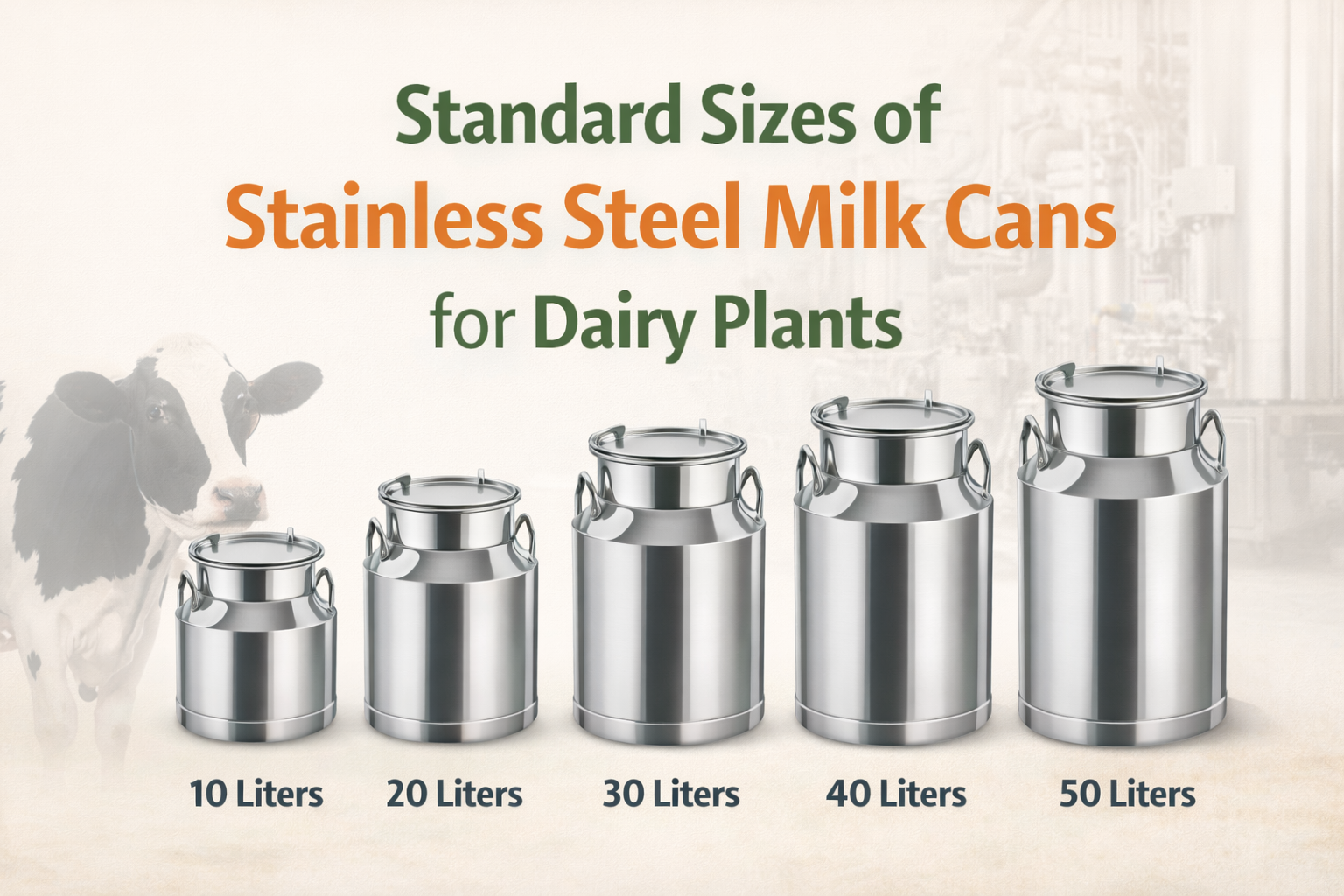 Standard Sizes of Stainless Steel Milk Cans for Dairy Plants